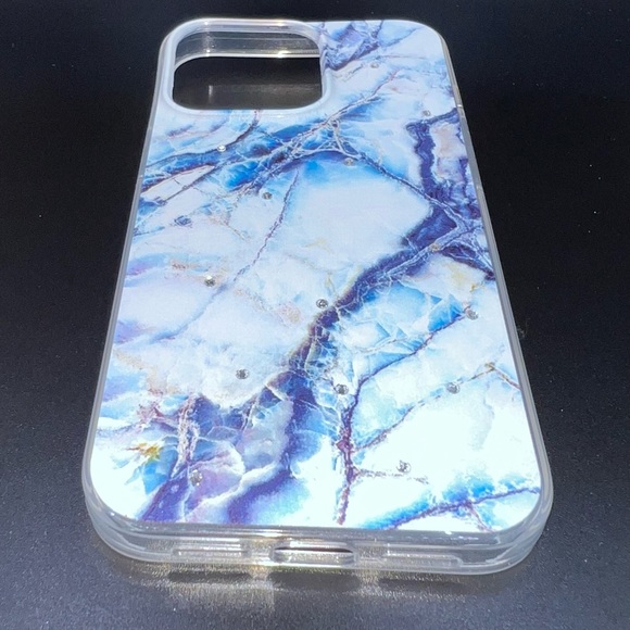 SWAROVSKI Crystals Navy White Marble Granite iPhone 12 13 PRO MAX  Case - Picture 9 of 12
